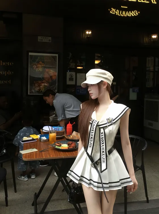 海德学院 夏季新款纯欲海军学院风甜美可爱约会小众设计款连衣裙