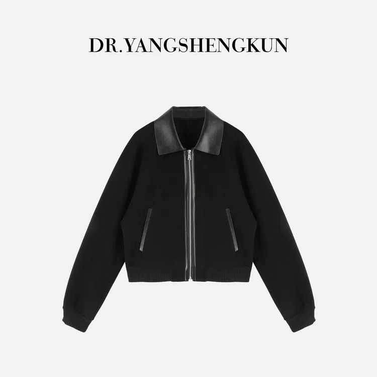 杨圣坤2025新品羊毛羊绒混纺撞色拼接拉链毛呢大衣外套TR2592229