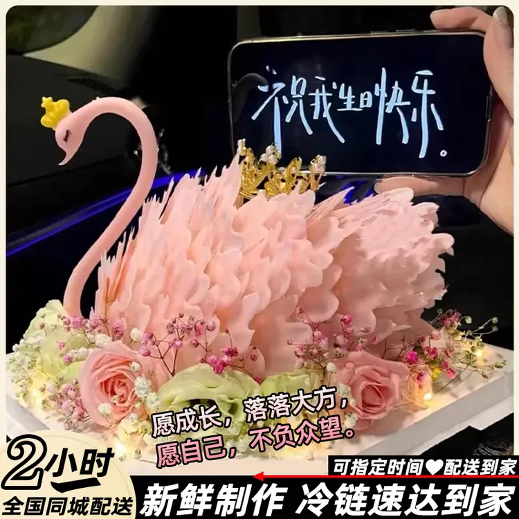 黑白天鹅冰淇淋夹心生日蛋糕女生抖音团购全国同城免费配送定制款