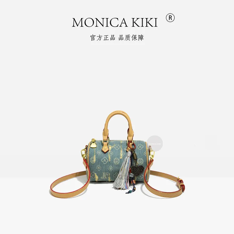 MONICA KIKI/莫妮卡奇奇新款丹宁牛仔枕头包小众轻奢波士顿单肩包
