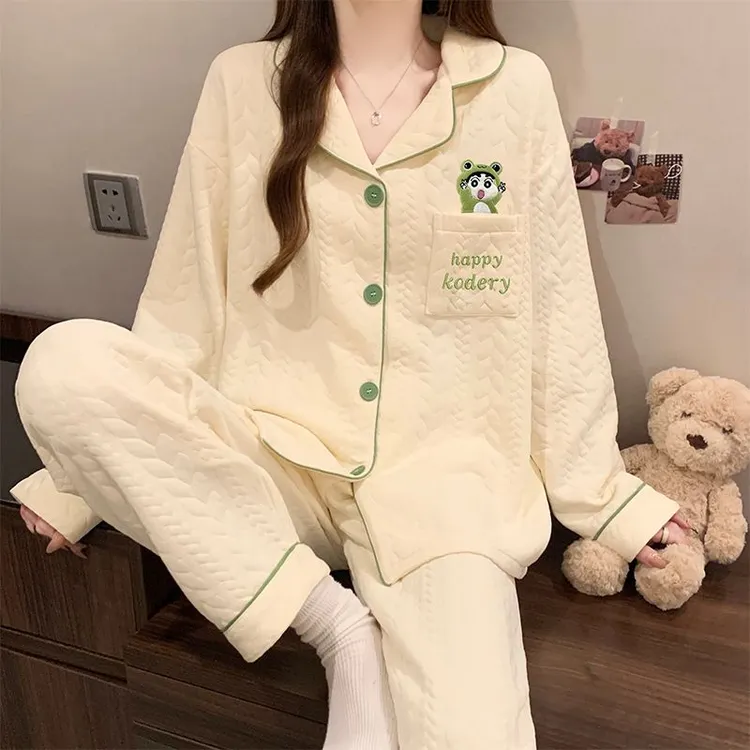 动漫卡通舒适睡衣女2025年新款冬季长袖加厚空气棉夹层家居服