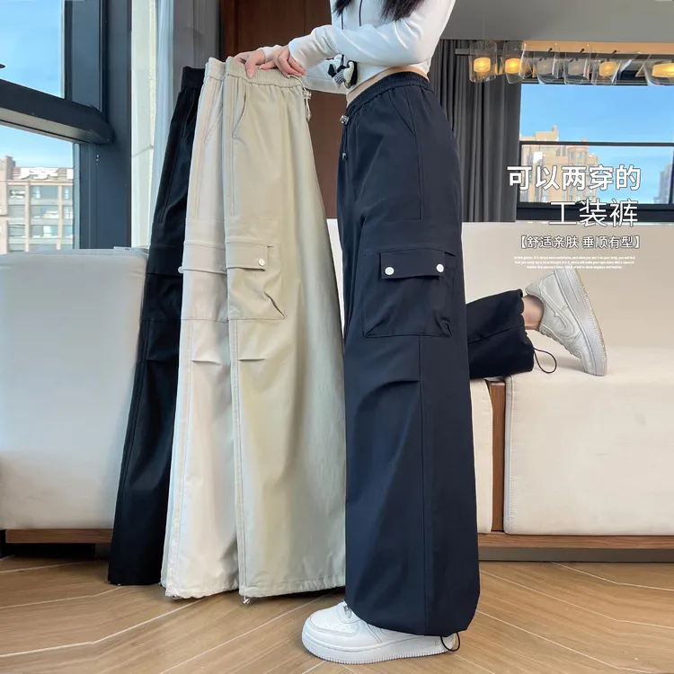 阔腿工装裤女秋季新款高腰显瘦宽松复古美式伞兵两穿休闲直筒裤子