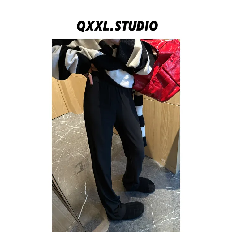 邱小小丽呀 秋冬新款垂感加绒瘦瘦裤女百搭修身高腰休闲微喇长裤