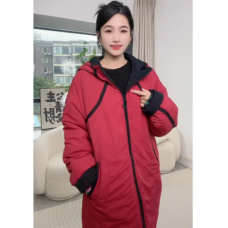 时尚休闲连帽棉衣外套2025秋冬季气质宽松显瘦加厚保暖棉服
