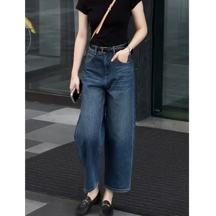 小个子蓝色牛仔裤女2025秋季新款裤子显瘦高腰爆款时尚宽松阔腿裤