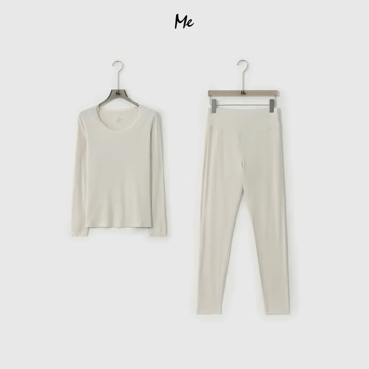 ME【美颜皮肤衣套装】超柔亲肤蕾丝花边弹力保暖休闲套装MESA4859