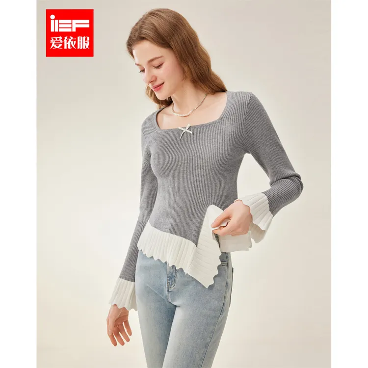 IEF/爱依服2025春季新款法式温柔小女人不规则下摆设计毛织上衣
