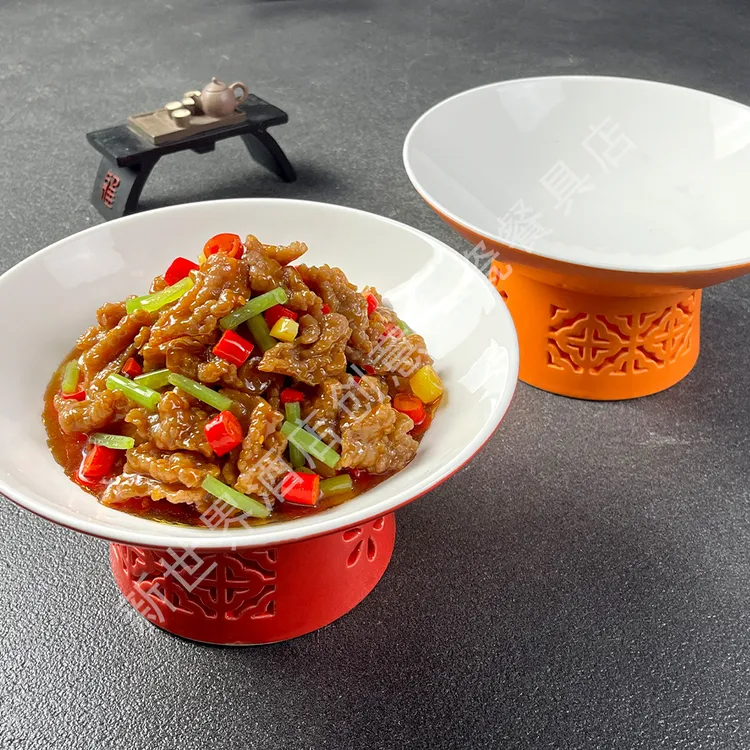 经典中式加热保温明炉红橙双色陶瓷盘子酒店商用家用高档餐具