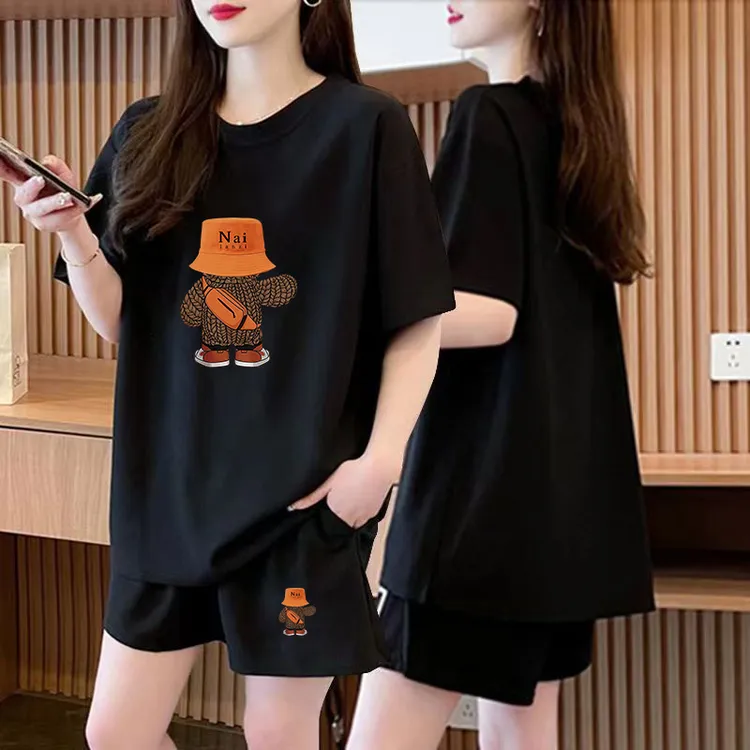 运动套装女夏季韩版大码宽松时尚洋气减龄短袖短裤休闲两件套薄款