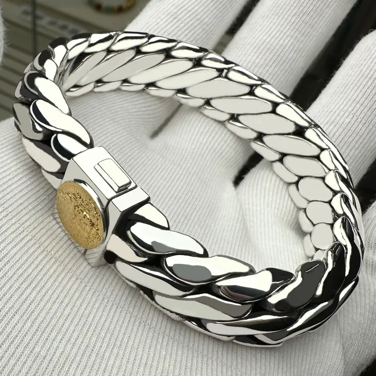 足银银制品 贴金黄财神男士三马鞭手链足银999手工制作送男友礼物