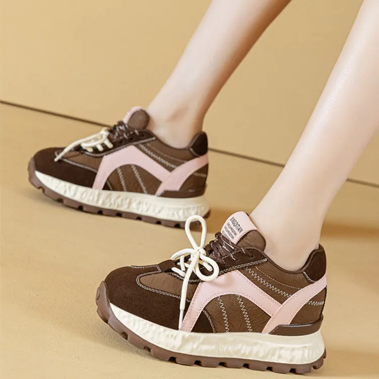 2026春季新款真皮内增高女鞋时尚百搭休闲运动鞋德训鞋爆款阿甘鞋