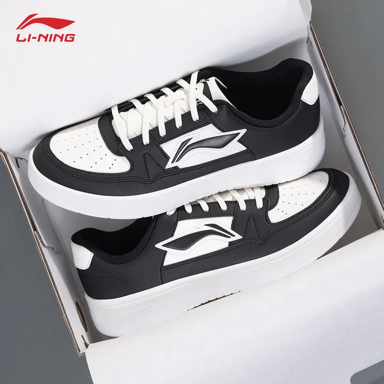 李宁月临男鞋板鞋2025秋季新品黑白熊猫百搭运动学生透气休闲鞋