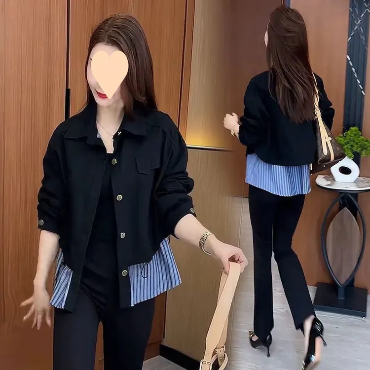 大码女装外套简约拼接百搭休闲气质时尚减龄秋季2025显瘦修身轻薄