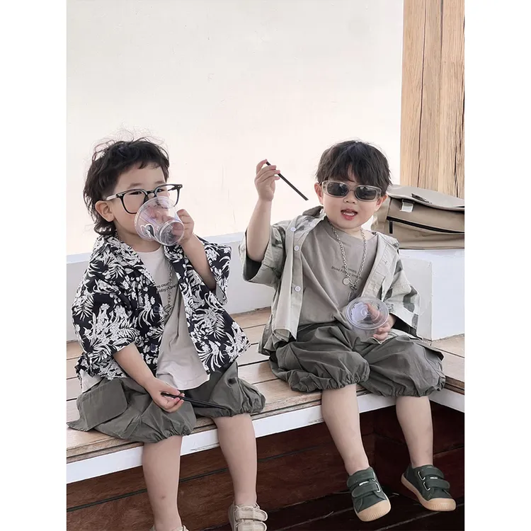 《夏~模特图2套》森系男女童碎花翻领衬衫25XL946韩版中大儿童半袖