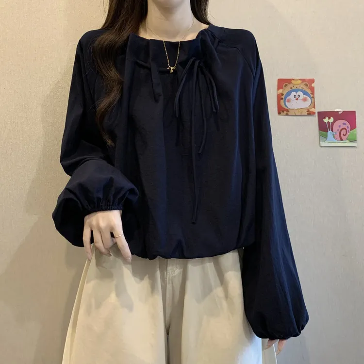 遮肚独特抽绳条纹长袖衬衫女早秋2025新款大码胖mm高级感显瘦上衣