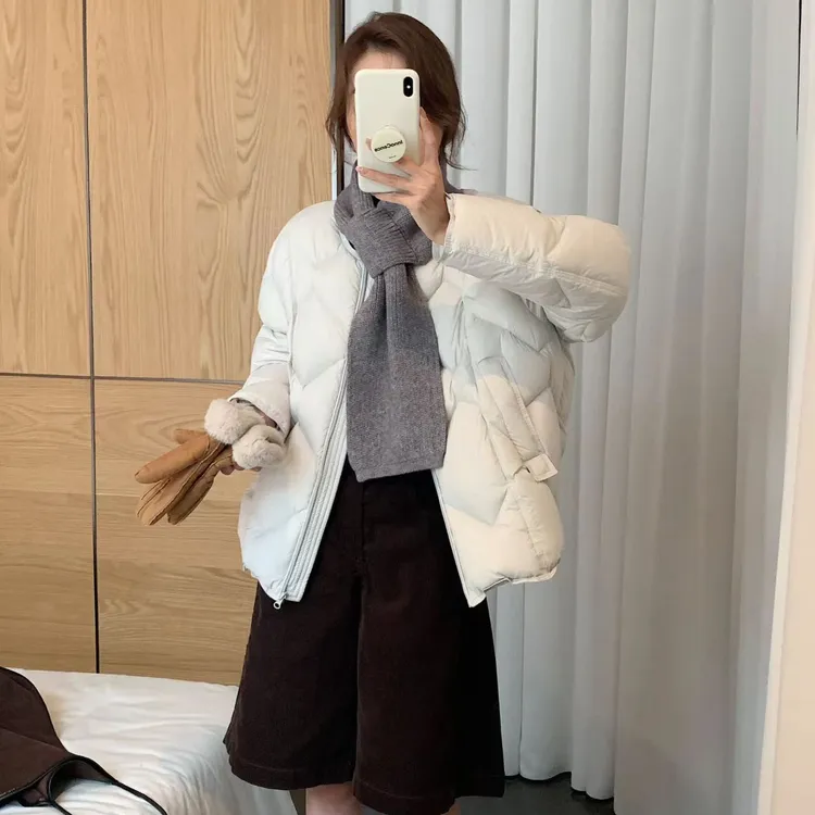 DUCURNO圆领带围巾羽绒服女冬季2026新款韩版气质加厚宽松短款外