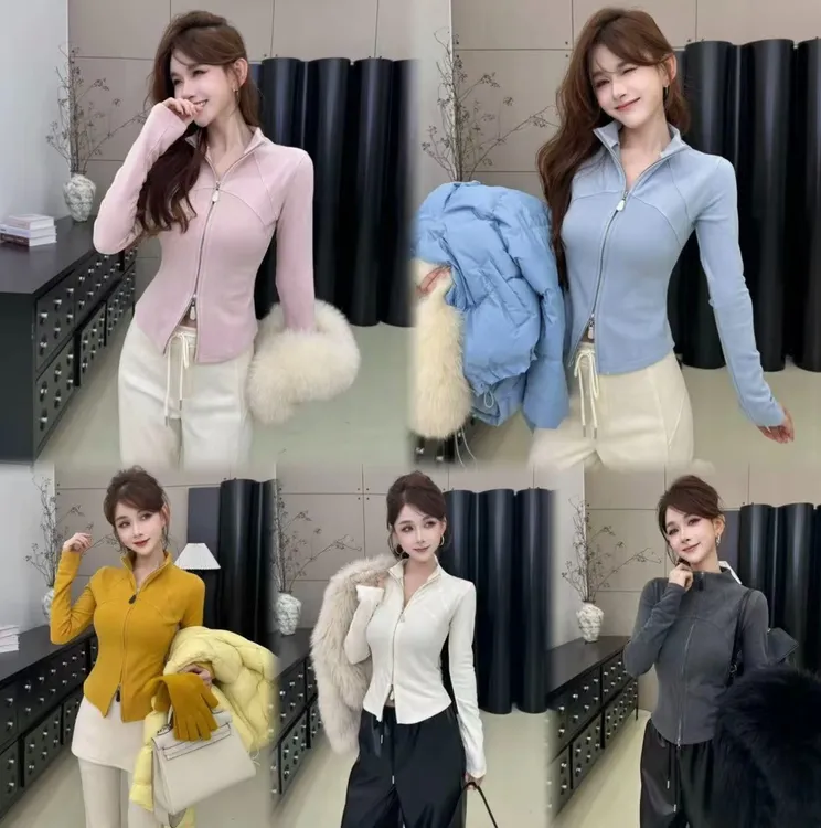 【舒适满分】内磨立领拉链毛羊绒叠穿搭配上衣气质长袖修身高领秋冬