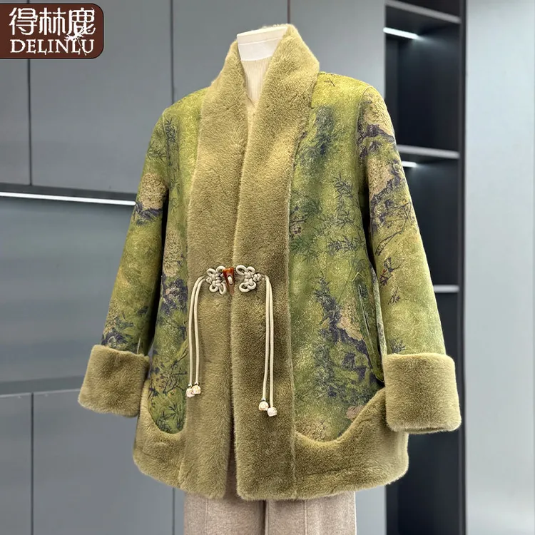 妈妈冬季仿水貂绒外套新中式国风中老年女奶奶冬装仿皮草双面可穿