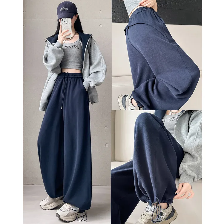 软糯阔腿运动休闲裤女秋季新款高腰显瘦女直筒裤垂坠感休闲拖地裤