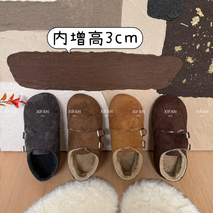 【喜番】2025秋冬新款纯色民族风勃肯鞋雕花棉鞋田园可爱风圆头女