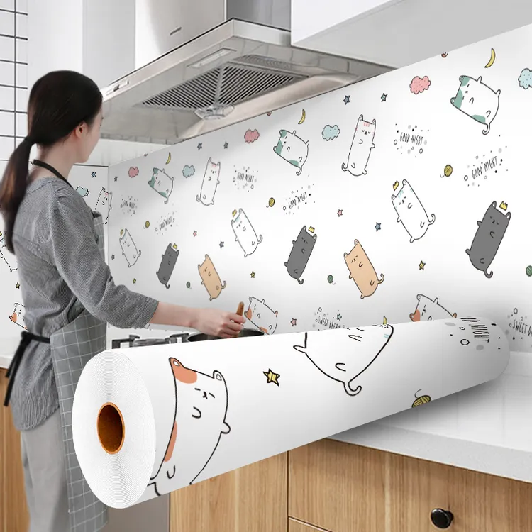 厨房贴纸防潮耐高温自粘墙纸加厚防火油烟机灶台墙面壁纸墙贴网红