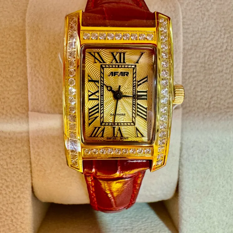 女款金表999足金黄金进口石英机芯女士防水满钻100%纯金黄金手表