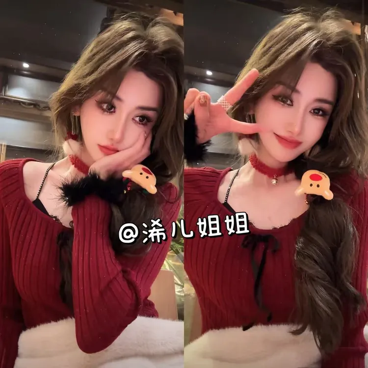 （浠儿家）甜美蕾丝花边蝴蝶结针织上衣女秋冬减龄毛边袖口打底毛衣