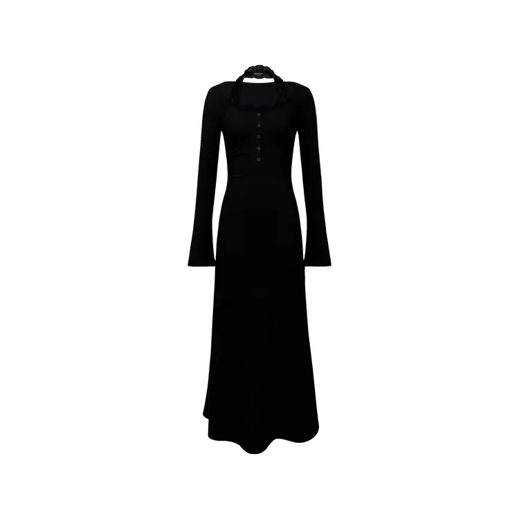 高弹针织蕾丝挂脖假两件鱼尾连衣裙C 9620#