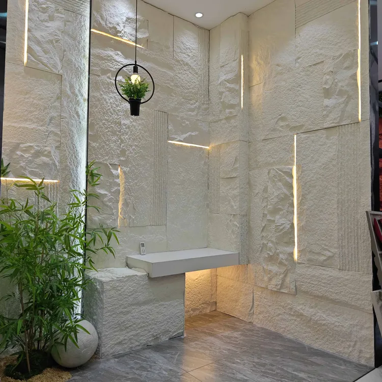 小板轻质PU山岩石大板文化石背景墙灯光内外墙装饰仿天然石流光风