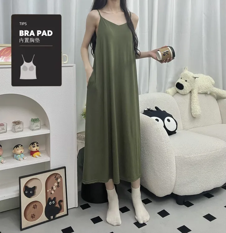 【安佰芬】带bra睡裙女款2025新款夏季莫代尔无袖吊带性感长裙睡衣