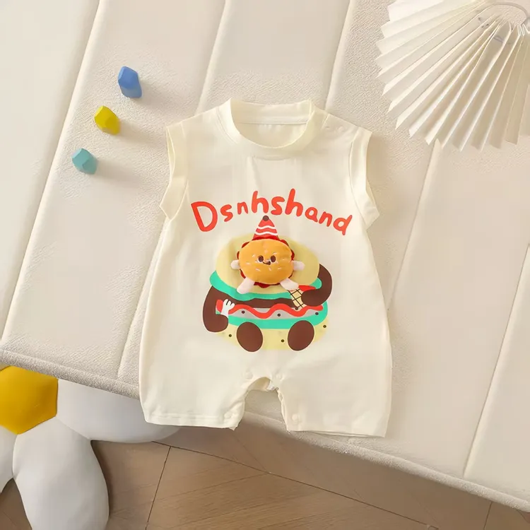 无袖套头夏季可爱风汉堡包宽肩短哈卡通新生儿[硕]