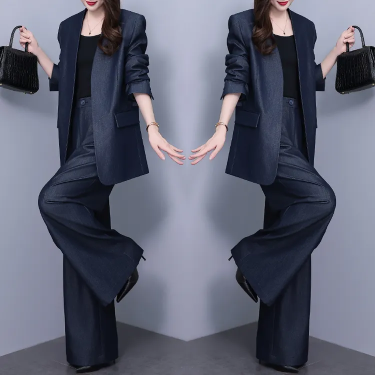 高端轻奢西装三件套女2025秋季新款高腰阔腿裤轻熟风气质时尚套装