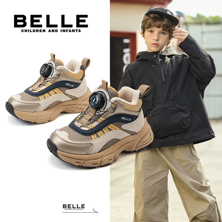 2025百丽冬季新款儿童加厚加绒防滑保暖休闲运动鞋鞋L5D417