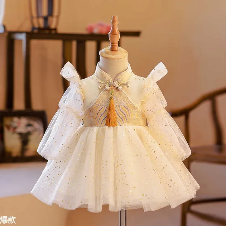 周岁女宝宝礼服春季2025新款女童唐装生日宴公主裙中式连衣裙高端