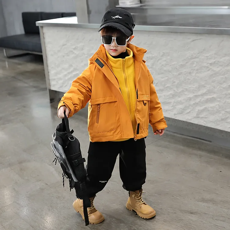 玫瑰同款男童冲锋衣外套春秋冬款帅气儿童秋冬装加厚风衣三合一潮