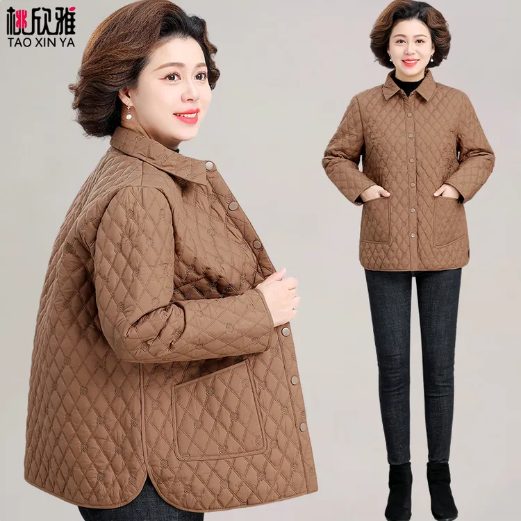 妈妈秋冬2025新款夹棉外套洋气中老年女装春秋轻薄羽绒棉服小棉袄