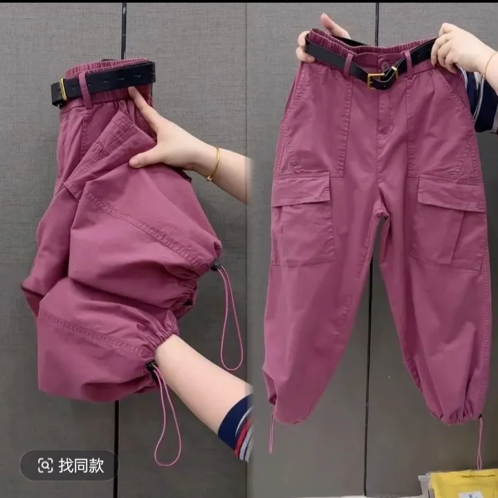 吸湿排汗工装裤休闲裤小直筒裤女直筒长裤抽绳显瘦