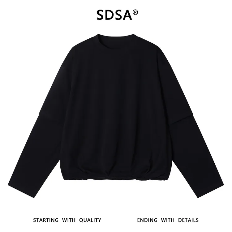 SDSA男士秋冬新款痞帅男装韩版纯色袖子拼接设计圆领卫衣百搭宽松
