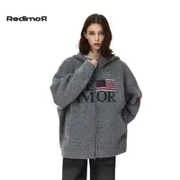 REDIMO美式复古拉链毛衣开衫男女秋冬宽松连帽针织外套253RZ1330