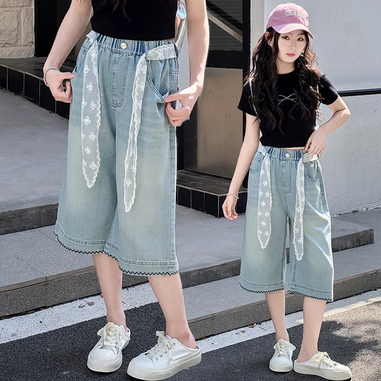 女童牛仔中裤夏季薄款外穿短裤中大童五分裤网红洋气夏装儿童裤子