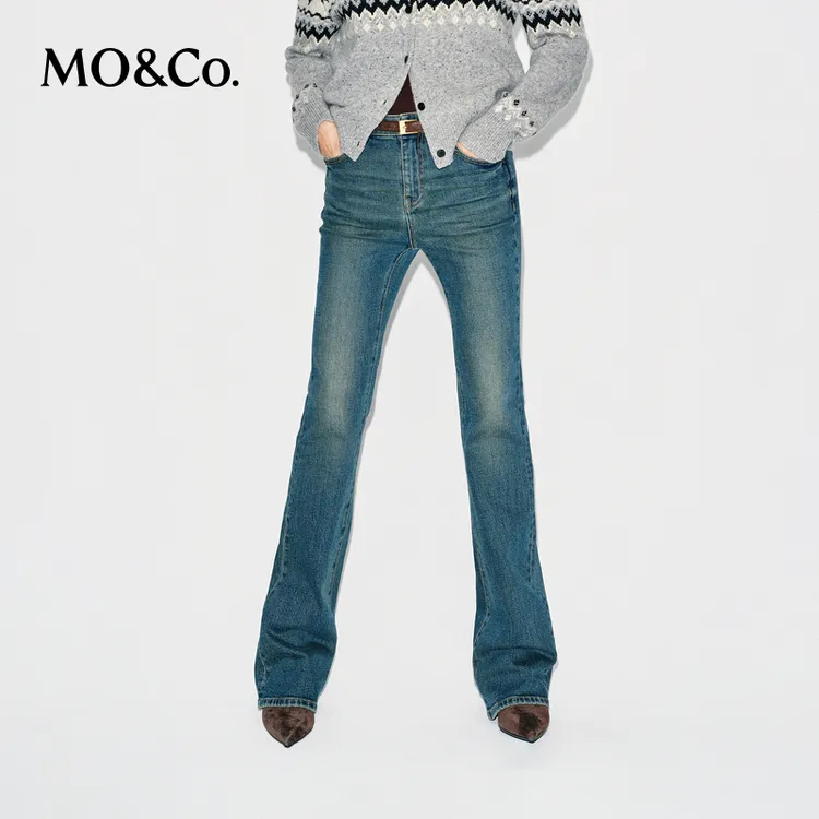 【MOCO神裤】牛仔裤2025冬新品复古蓝及地微喇微弹高腰MBE4JENT02