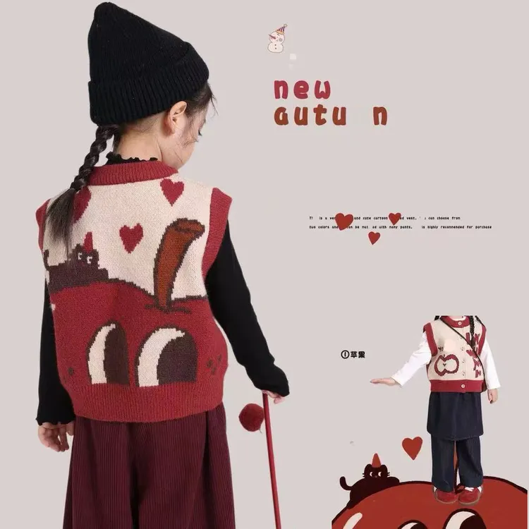 2025新款女童马甲春秋新款女宝宝毛线背心小童坎肩儿童针织马夹