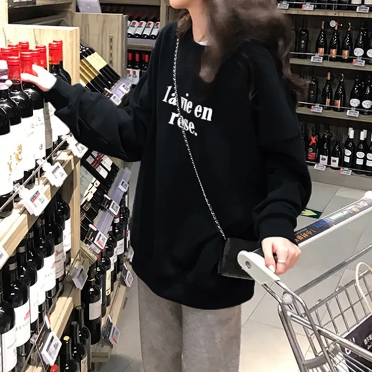 2025秋装新款韩版宽松字母印花薄款卫衣女套头长袖大t恤女宽松