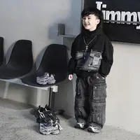 Jimmy妈童装【掌控全局】冬季新款儿童拼接牛仔水洗加绒连帽卫衣