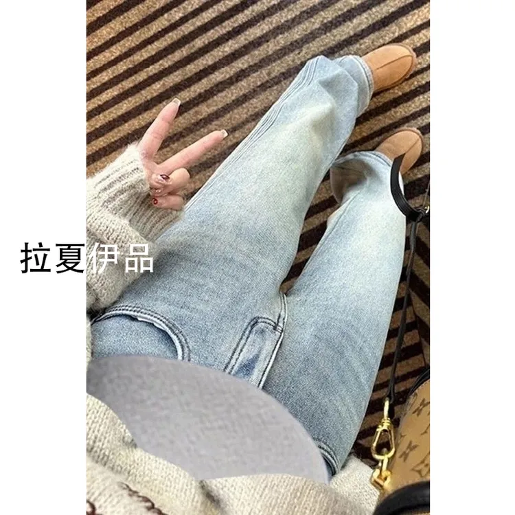 大码女装2025秋季新款牛仔裤女高腰宽松显瘦胖mm200斤阔腿拖地裤