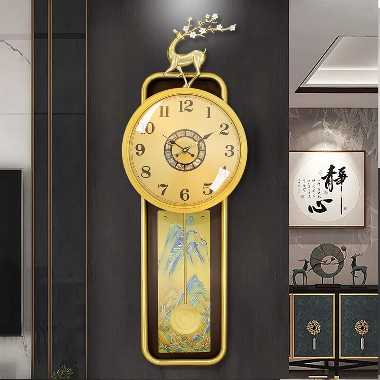 新款黄铜客厅家用挂表轻奢高档挂钟大气静音铜板雕刻时钟挂墙钟表