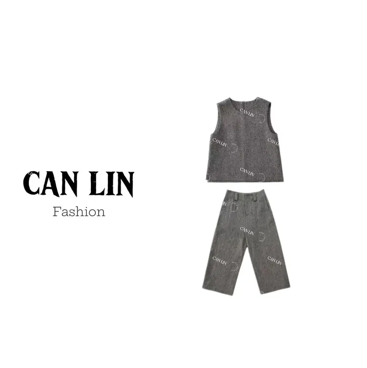 CAN LIN秋款高腰羊毛直筒裤马甲背心套装气质显瘦百搭设计感女