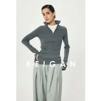 KEIGAN/开间德国可水洗羊毛拇指袖修身弹力显瘦拉链领针织打底衫