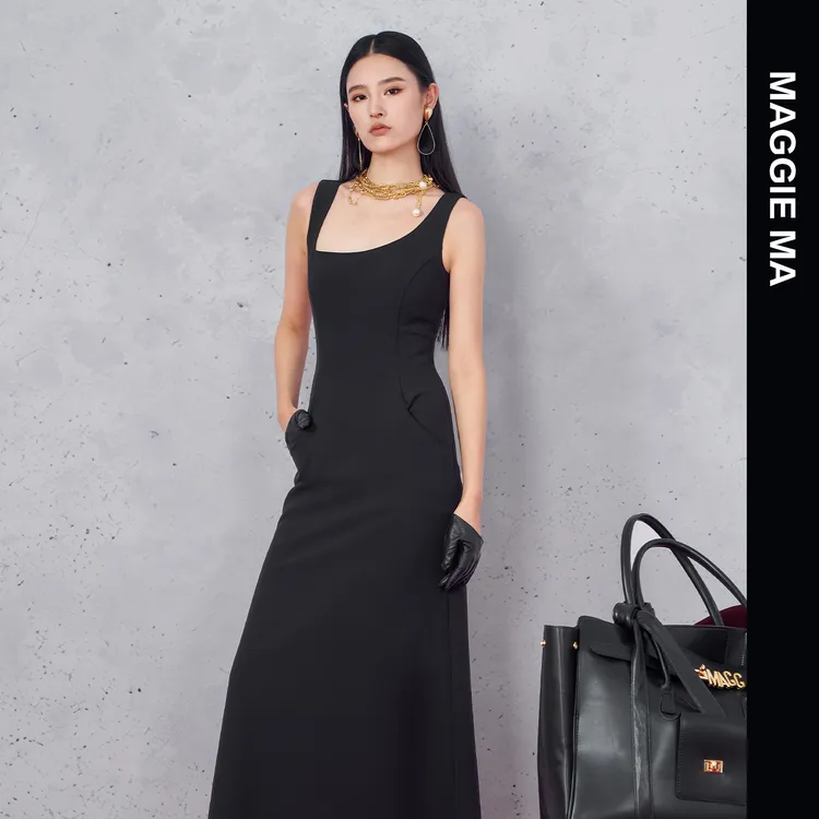 MAGGIE MA马婧设计师款洋气服装长裙轻奢高贵女赫本风连衣裙495D