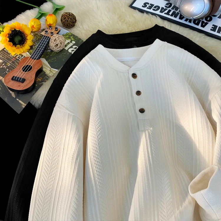 肌理感亨利领长袖t恤男2025秋季新款宽松卫衣潮流百搭休闲上衣